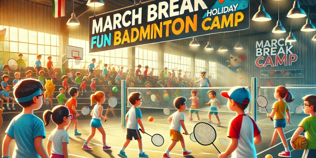 dalle-2025-02-03-19-38-47-a-wide-format-header-image-for-a-march-break-camp-featuring-badminton-the-scene-showcases-kids-playing-badminton-in-an-indoor-sports-facility-with-br-1